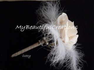White or Ivory Rose Bridal Pen, Guest Book Signature Pen Feathers 