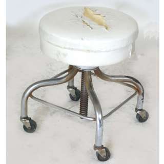 Vintage Pedigo Chrome Adjustable White Stool  