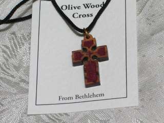 Olive Wood Cross Pendant Necklace Bethlehem Holy Land  
