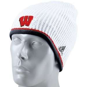  adidas Wisconsin Badgers White Sideline Knit Beanie Cap 