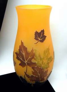 Beautiful Fall Leaf Motif Cameo Glass Vase  
