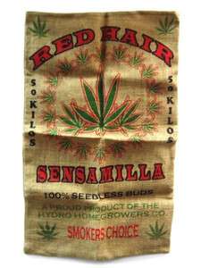 RED HAIR CIRCLE BURLAP BAG 014 marijuana hippie feed sacks sensamilla 