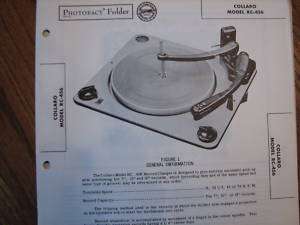 COLLARO RC 456 Record Player Photofact Repair Manual  
