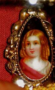 ANTIQUE MINIATURE PAINTING OF CHILD/DOLL GOLD PENDANT  