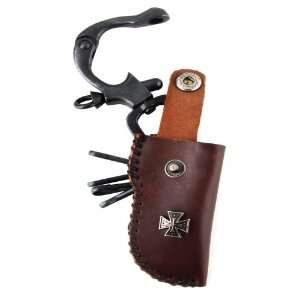  Genuine Leather Knife Holder and Key Chain   Metal Cross 