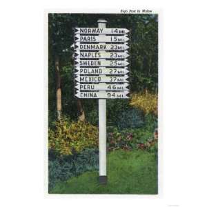  Maine   Mile Marker Sign Post of Odd Distances to Different Cities 