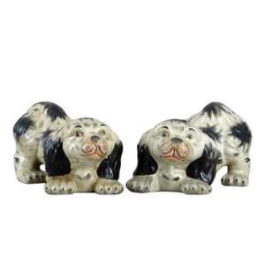  Style Pair of Black Dogs Statue and Sculpture, 8 in.