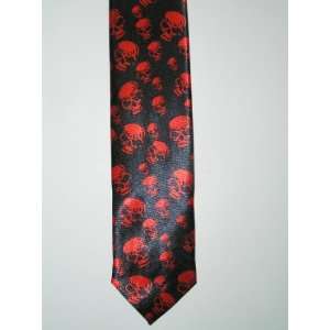  red skulls necktie halloween tie scary skeleton head 