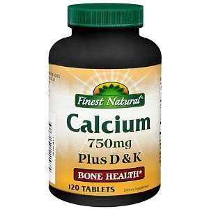  Finest Natural Calcium 750mg Plus D & K Tablets, 120 ea 