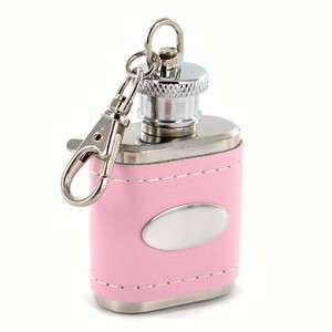 Personalized Pink Genuine Leather Key Chain Flask Free Engraving 