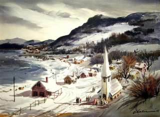 Orignal Watercolor by Herb Olsen   Winter Bay 1948  