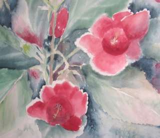 RED TRUMPET FLOWER SOUTHERN WATERCOLOR PAINTING GEORGIA  