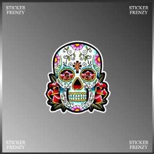 Day of the Dead with a Cross Tattoo Design Vinyl Decal Bumper Sticker 