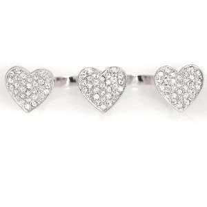   Gloss Silver Plated Three Hearts Two Finger Ring with Free Gift Box