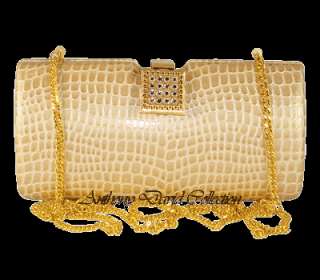 Croc Embossed Evening Bag Handbag Purse with Swarovski Crystals   ADB3 