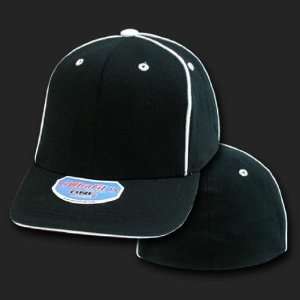  BLACK WHITE BASEBALL PIPED FLEX FIT FITTED CAP HAT 