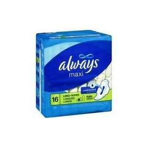  Always Maxi Pads Long Super w/ Wings, Unscented, 16ct 