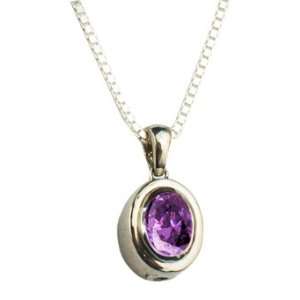 Amethyst Birthstone Oval Cremation Jewelry Pendant in Silver or Gold