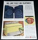 1956 OLD MAGAZINE PRINT AD, GE FILTER FLO WASHERS, NO LINT FUZZ ON 