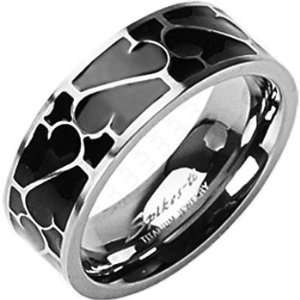  Size 10 Spikes Titanium Black Enamel Design Ring Jewelry