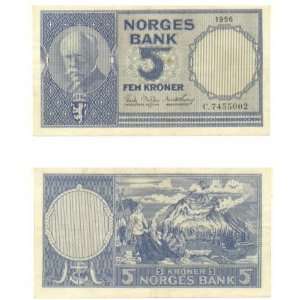  Norway 1956 5 Kroner, Pick 30a 
