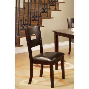  Set of 2 Dining Chairs with Leatherette Seat in Dark Brown 