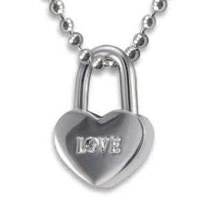  Polished Steel Heart Lock with LOVE and CZ on a 20 Inch 