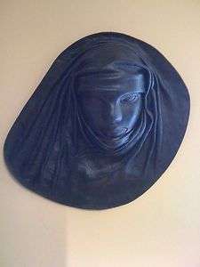 Vintage African Black Leather Mask Wall Art Piece  Maker Unknown 