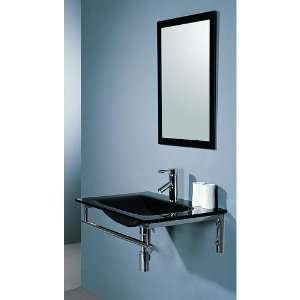  Evander Glass Wall Hung Sink with Mirror, Faucet, Drain 