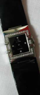 OMEGA diamond w/ black patent leather band CONSTELLATION QUADRA WATCH 