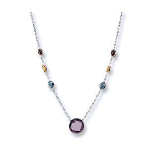   Silver Multi Color Stone Necklace with 18inches Chain Jewelry