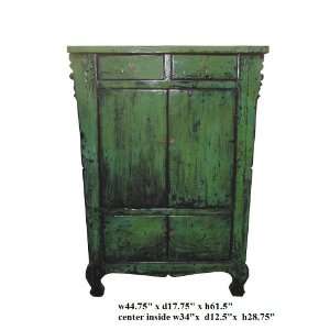  Vintage Chinese Rustic Green Lacquer Accent Cabinet As1033 