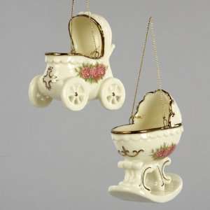  Club Pack of 12 Vintage Ivory with Rose Baby Carriage 