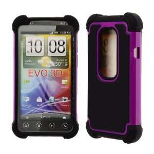  Premium   HTC EVO 3D   Black TPU & Purple Plastic Cover on 