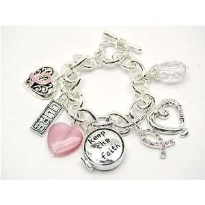  Breast Cancer Awareness Pink Ribbon Charm Bracelet Arts 