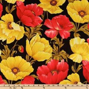  45 Wide Flower Show III Poppies Black Fabric By The Yard 