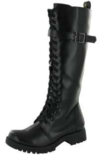 VOLATILE Combat Knee High Faux Leather Military Vegan Buckle Womens 