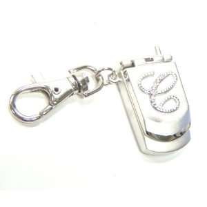 Silver Stainless Pocket Key Chain Mini Clock INITIAL LETTER C Cell 