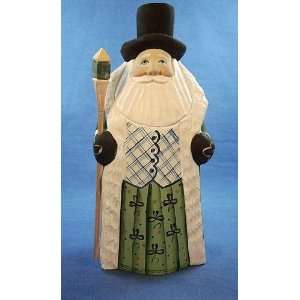 Hand Carved Wood Irish Figure with Top Hat and Cane, 7.5 inches Tall 