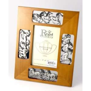  Pewter Running Horses Maple Desk Picture Frame for 4 x 6 