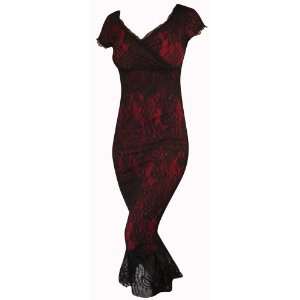 Victorian Gothic Sexy Lace Overlay Red Fitted Dress M