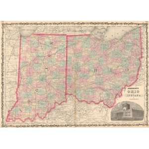    Johnson 1862 Antique Map of Ohio and Indiana