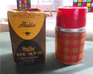 VINTAGE ALADDIN BEST BUY WIDE MOUTH THERMOS PLAID RED VACUUM BOTTLE 