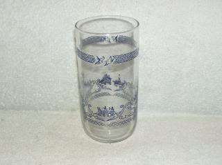 Vintage Blue Willow / Clear Drinking Glass 5 3/4 Tall RARE EUC 