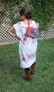 Cuautla Vintage Mexican Dress Tunic Hand Embroidered XL  