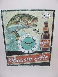 BASSIN ALE Beer bar tin metal NEON sign CLOCK fishing  