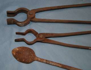 Vintage Assorted Old Blacksmith/Forge Anvil Tongs Slag spoon all 