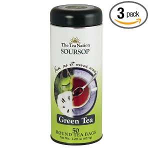 The Tea Nation Round Green Tea Bags, Soursop, 50 Count (Pack of 3 