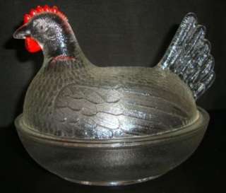 Vtg 1930s Indiana Glass Stippled Hon Hen On A Nest Chicken Dish Bowl 