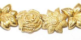   SPRING VINTAGE DESIGNER MONET GOLD TONE METAL FLOWER BRACELET  